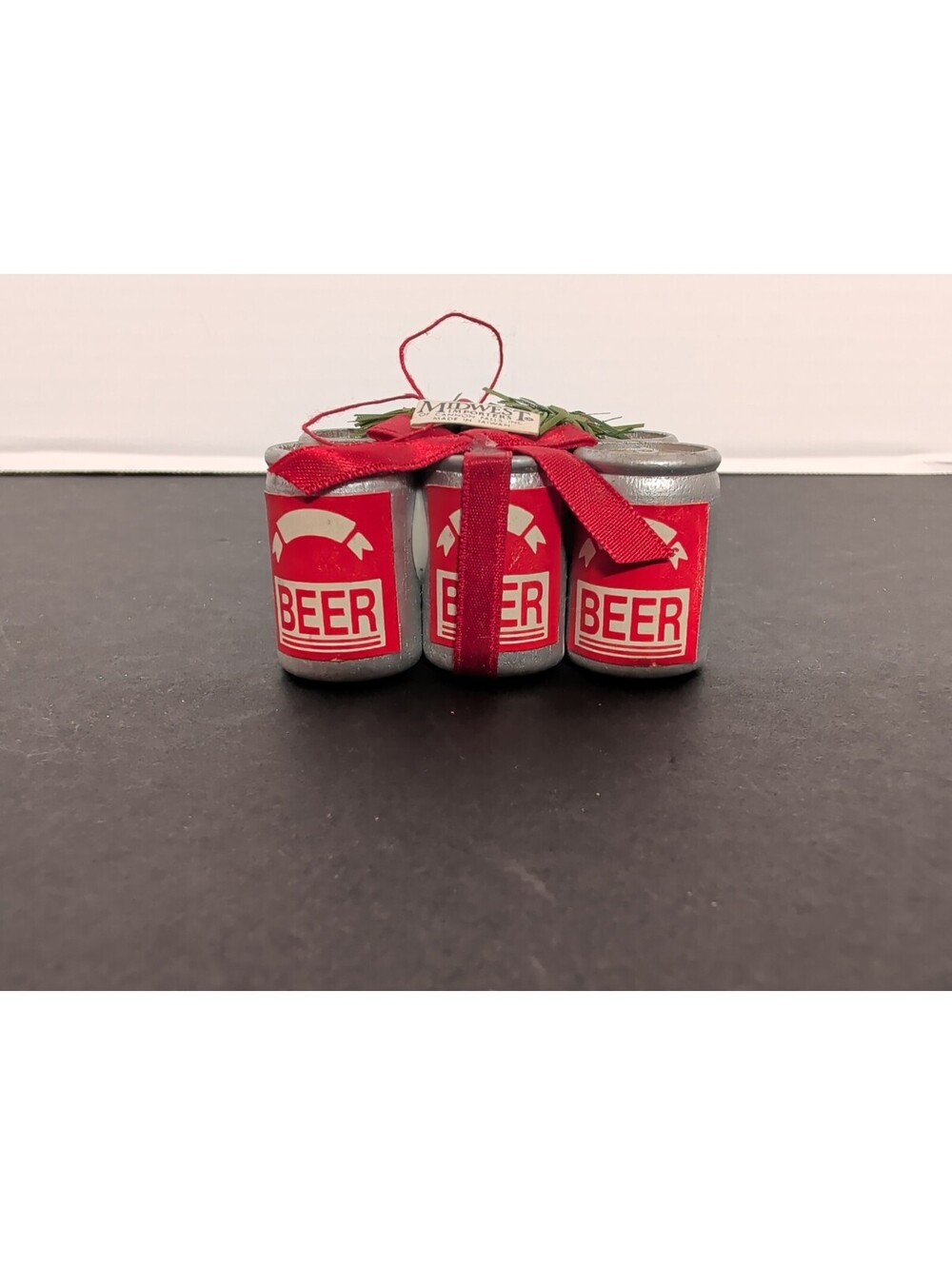 Vintage Midwest Importers Beer Can 6-Pack Christmas Ornament with Tag 1  1/2"X3"